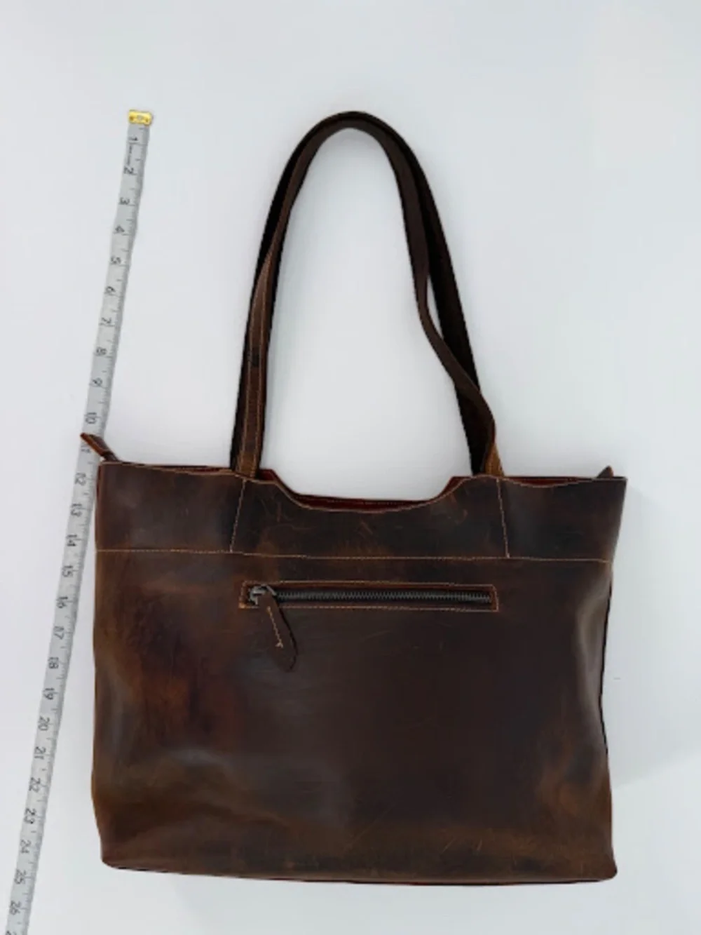 Rustic Dark Brown Distressed Crazy Horse Leather Shoulder Tote Bag Zip Top